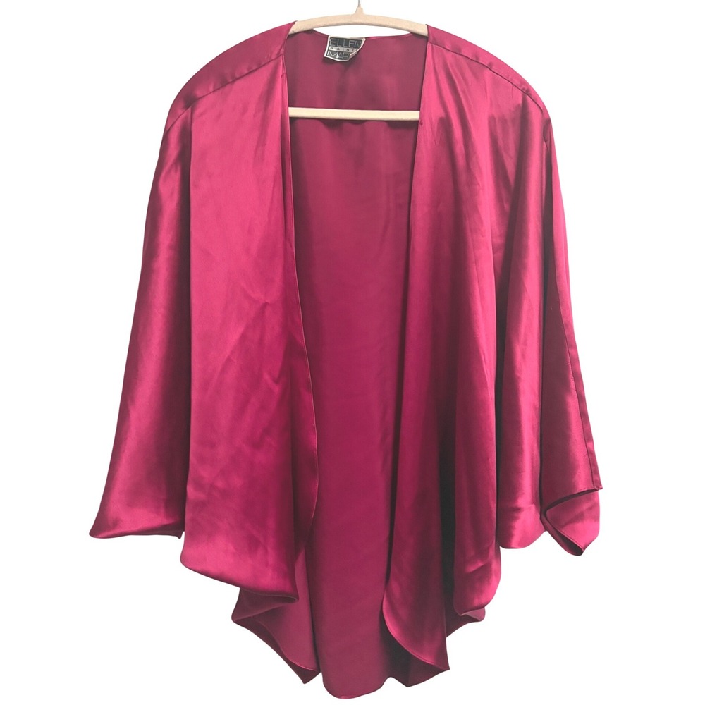 Ellen Raines Martin Vintage Satin Kimono Magenta Jacket Pink Open Front OS‎